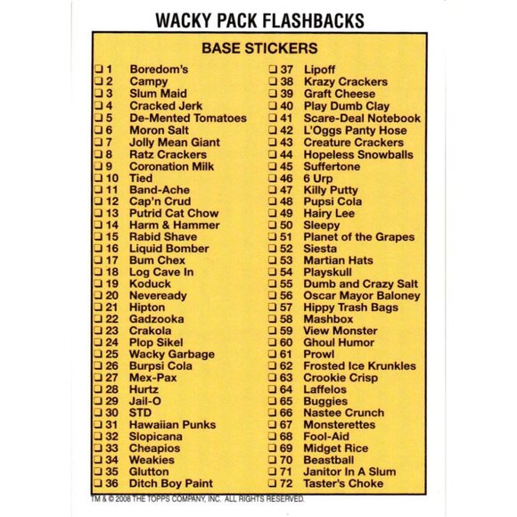 2008 Topps Wacky Pack Flashback To '67 Card #1 Boredoms Sticker Die Cut - Picture 2 of 6
